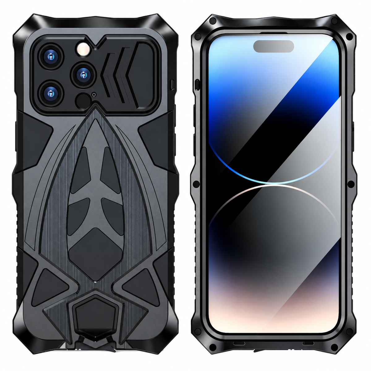 Premium iPhone Case Heavy Duty Metal Armor Shockproof Full Coverage Protective Cover Dual Layer Anti Scratch Matte Non Slip Tough Reinforced Defender Bumper