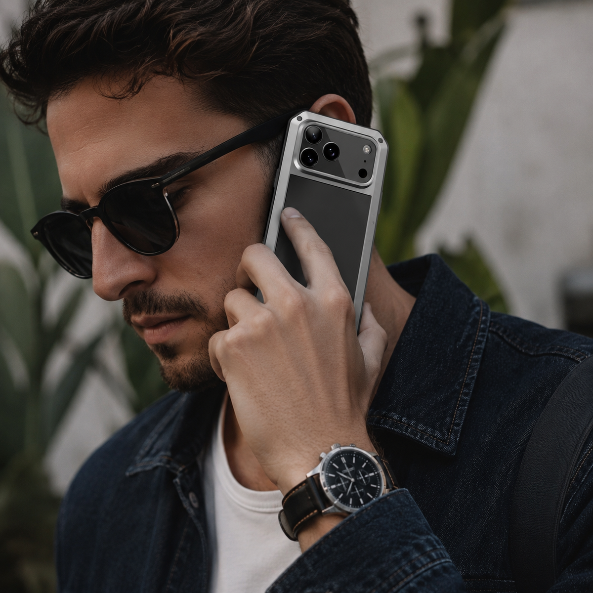 Premium iPhone Case Heavy Duty Metal Armor Shockproof Protective Cover Built In Glass Screen Protector PC TPU Anti Slip Reinforced Full Body Rugged