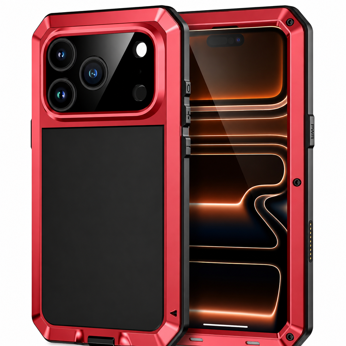 Premium iPhone Case Heavy Duty Metal Armor Shockproof Protective Cover Built In Glass Screen Protector PC TPU Anti Slip Reinforced Full Body Rugged