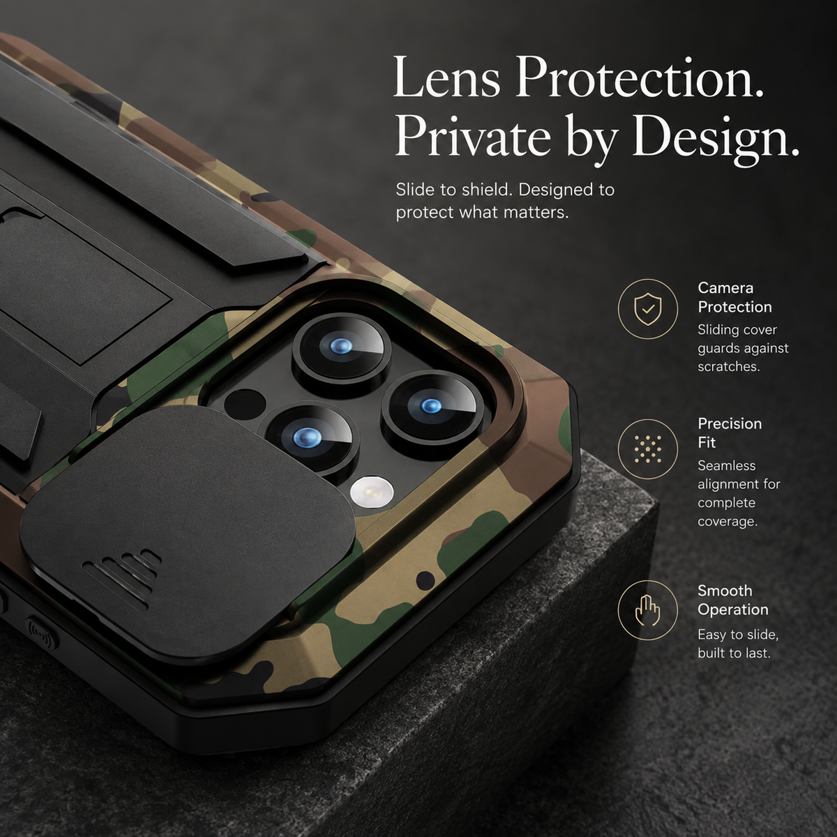 Premium iPhone Case Heavy Duty Metal Armor Shockproof Protective Cover Screen Protector Sliding Camera Guard Kickstand Full Body Anti Slip Reinforced