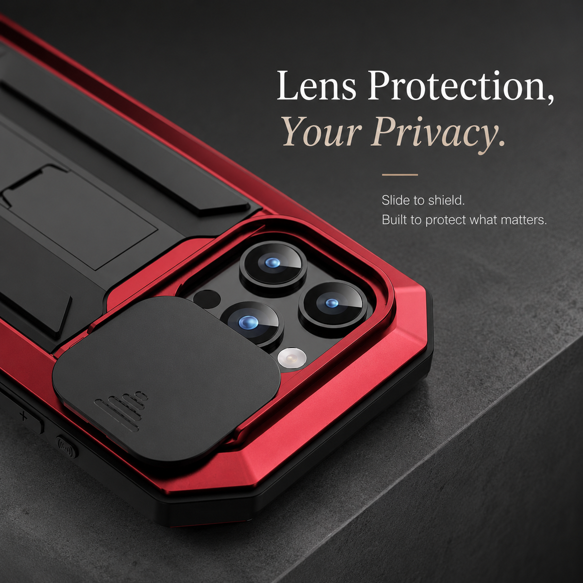 Premium iPhone Case Heavy Duty Metal Armor Shockproof Protective Cover Screen Protector Sliding Camera Guard Kickstand Full Body Anti Slip Reinforced
