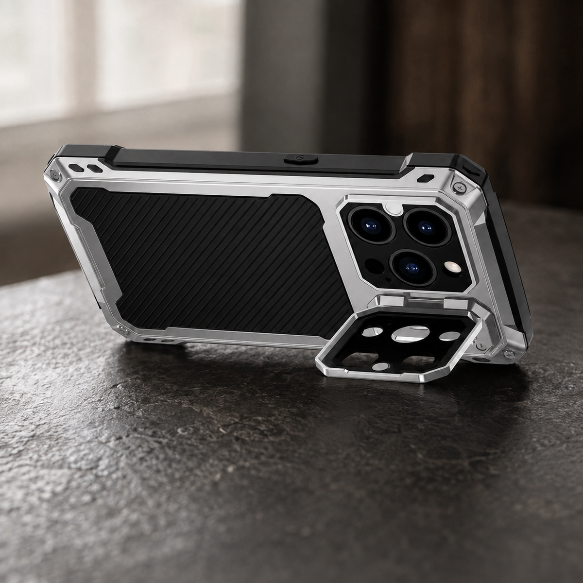 Premium iPhone Case Heavy Duty Metal MagSafe Cover Military Grade Shockproof Aluminum Bumper Camera Guard Kickstand Full Protection Rugged Design