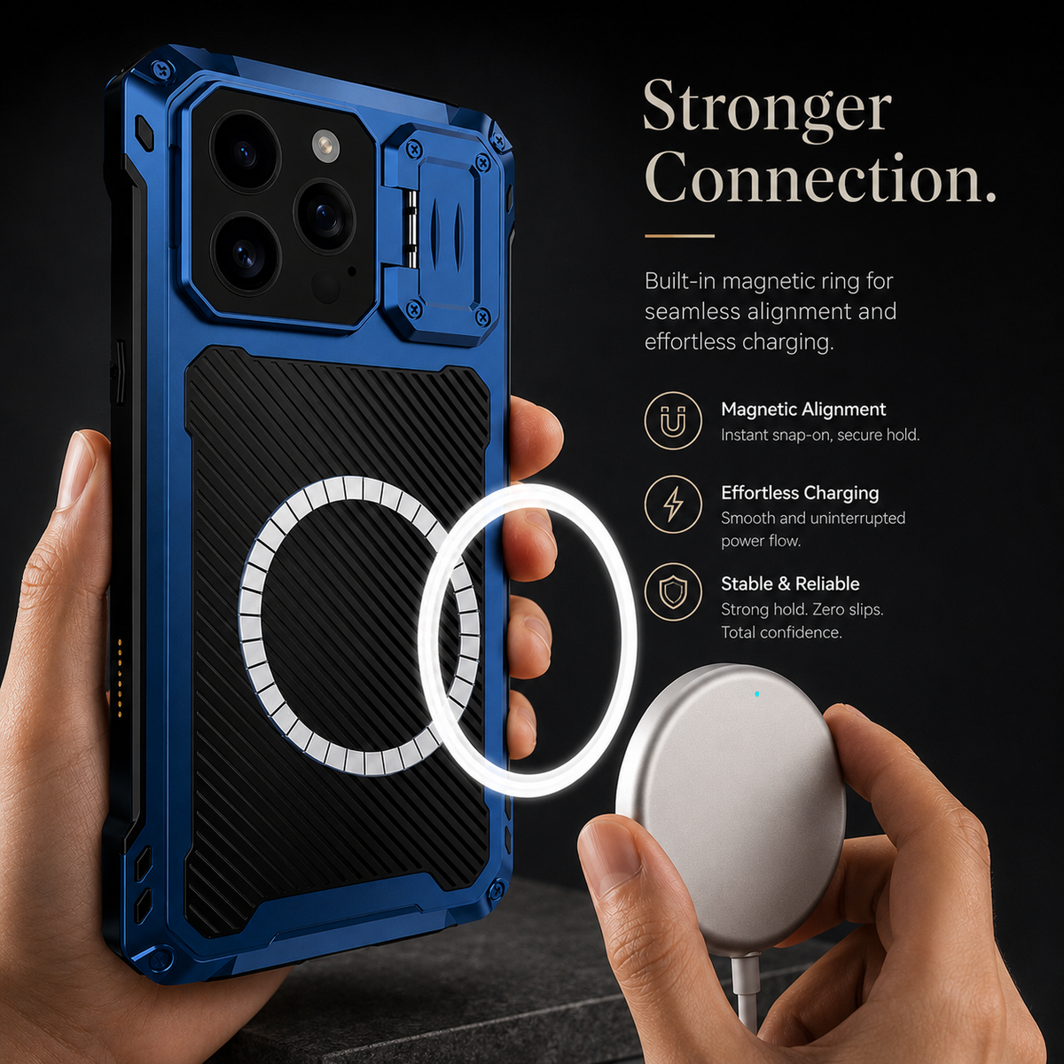 Premium iPhone Case Heavy Duty Metal MagSafe Cover Military Grade Shockproof Aluminum Bumper Camera Guard Kickstand Full Protection Rugged Design