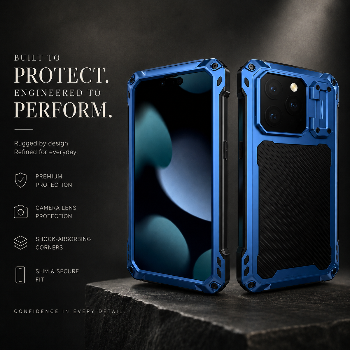 Premium iPhone Case Heavy Duty Metal MagSafe Cover Military Grade Shockproof Aluminum Bumper Camera Guard Kickstand Full Protection Rugged Design