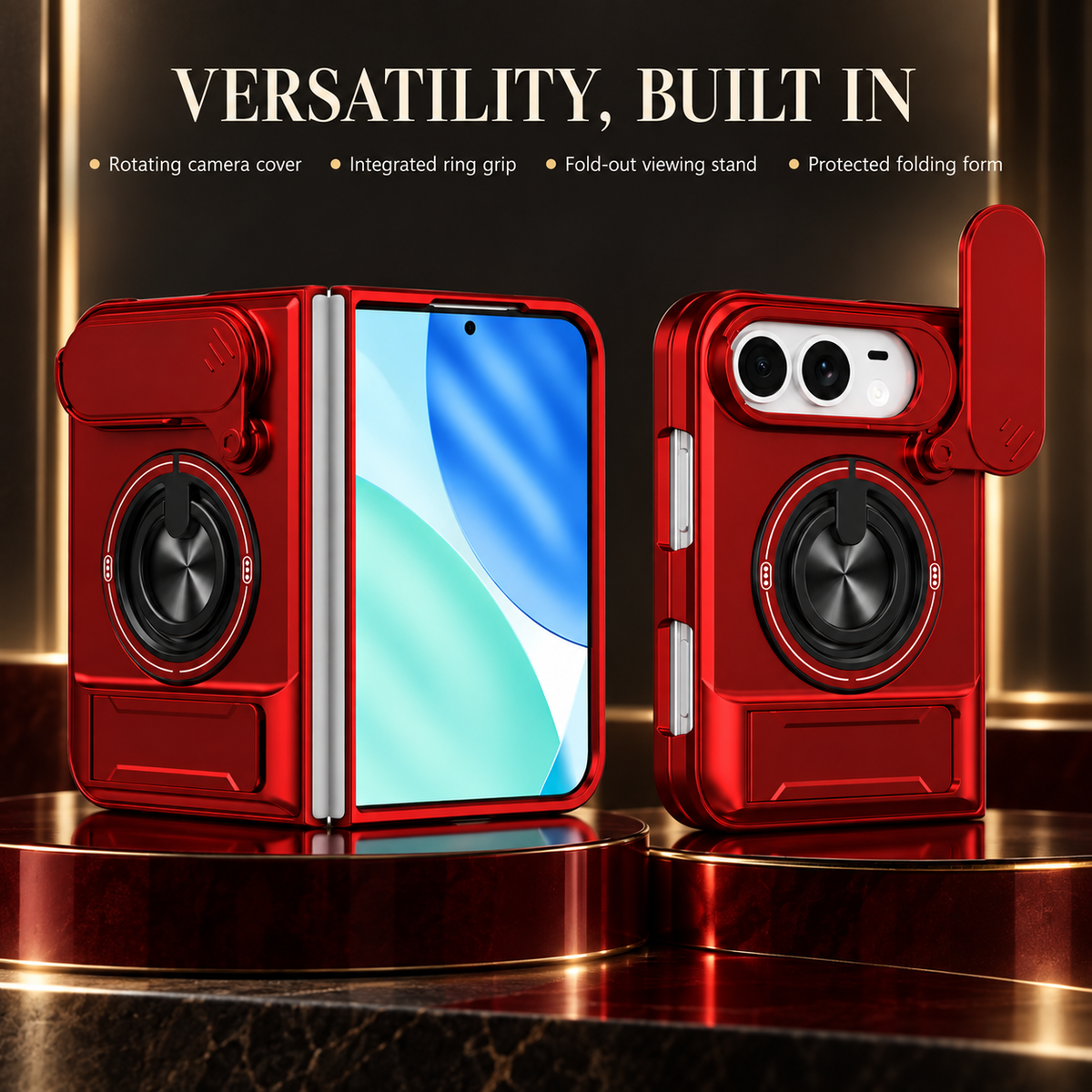 Premium iPhone Case Heavy Duty Rugged Armor Magnetic Ring Stand Slide Camera Protector Shockproof PC TPU Dual Layer Foldable Protective Cover Case