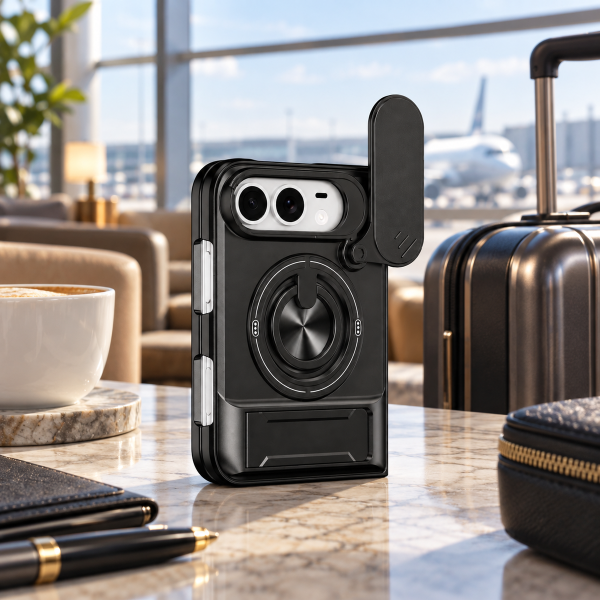 Premium iPhone Case Heavy Duty Rugged Armor Magnetic Ring Stand Slide Camera Protector Shockproof PC TPU Dual Layer Foldable Protective Cover Case