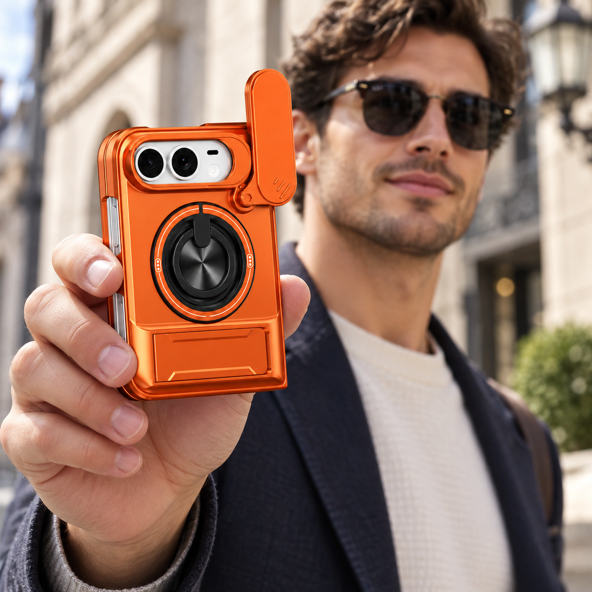 Premium iPhone Case Heavy Duty Rugged Armor Magnetic Ring Stand Slide Camera Protector Shockproof PC TPU Dual Layer Foldable Protective Cover Case