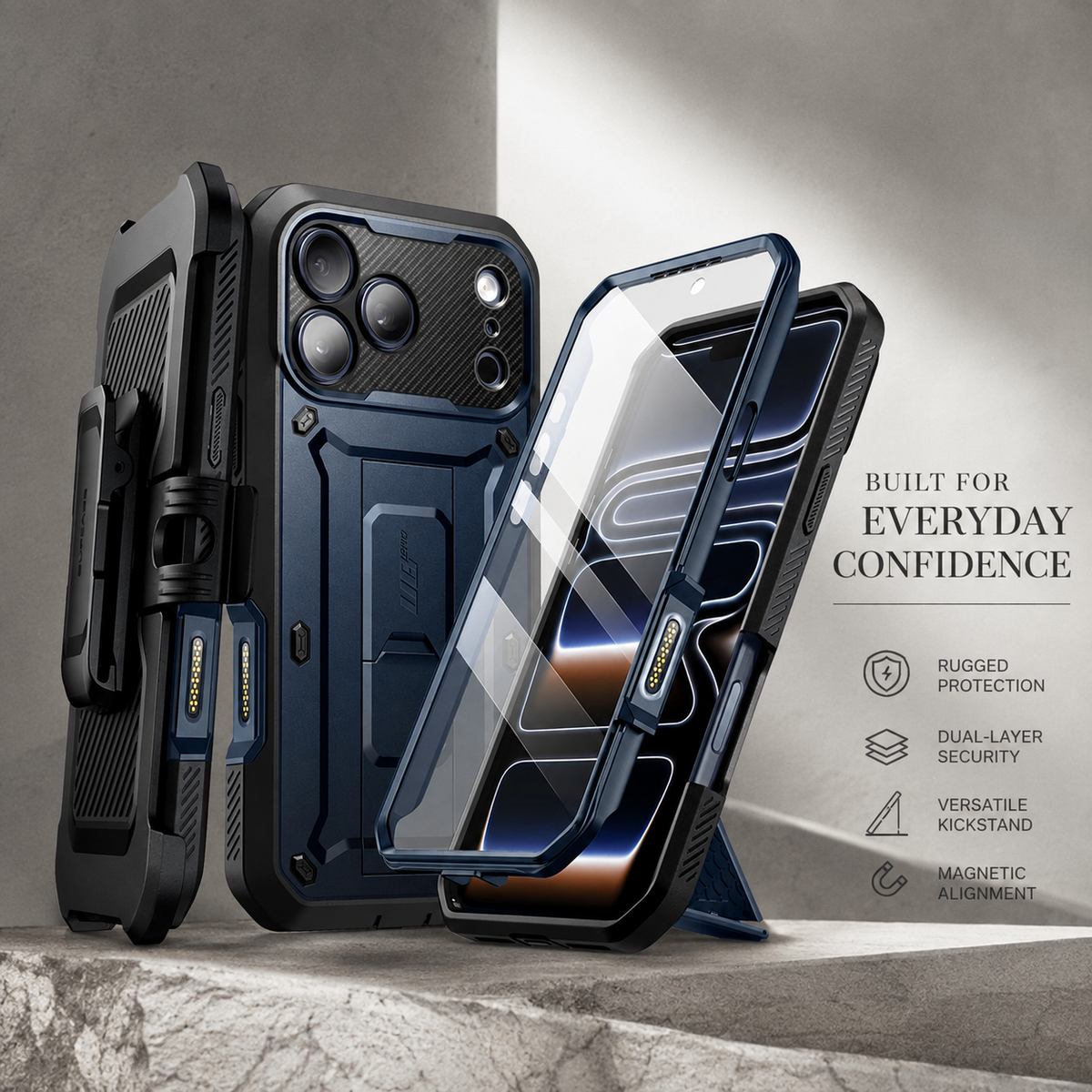 Premium iPhone Case Heavy Duty Rugged Full Body Shockproof PC TPU Protective Cover Built In Screen Protector Reinforced Tough Armor Bumper Case