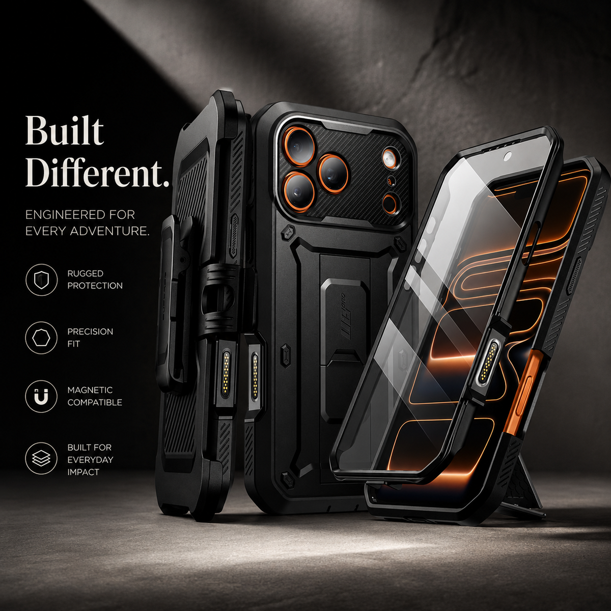 Premium iPhone Case Heavy Duty Rugged Full Body Shockproof PC TPU Protective Cover Built In Screen Protector Reinforced Tough Armor Bumper Case