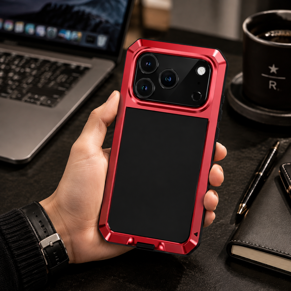 Premium iPhone Case Heavy Duty Rugged Shockproof Protective Cover Metal Armor Glass Screen Protector PC TPU Anti Slip Reinforced Full Body Protection