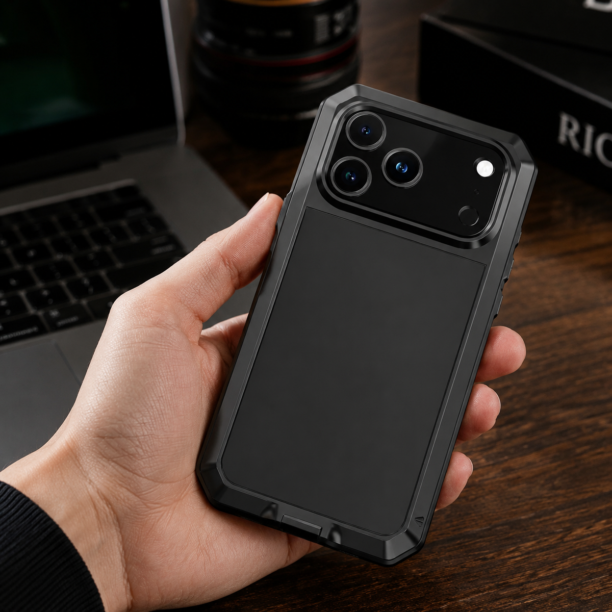Premium iPhone Case Heavy Duty Rugged Shockproof Protective Cover Metal Armor Glass Screen Protector PC TPU Anti Slip Reinforced Full Body Protection