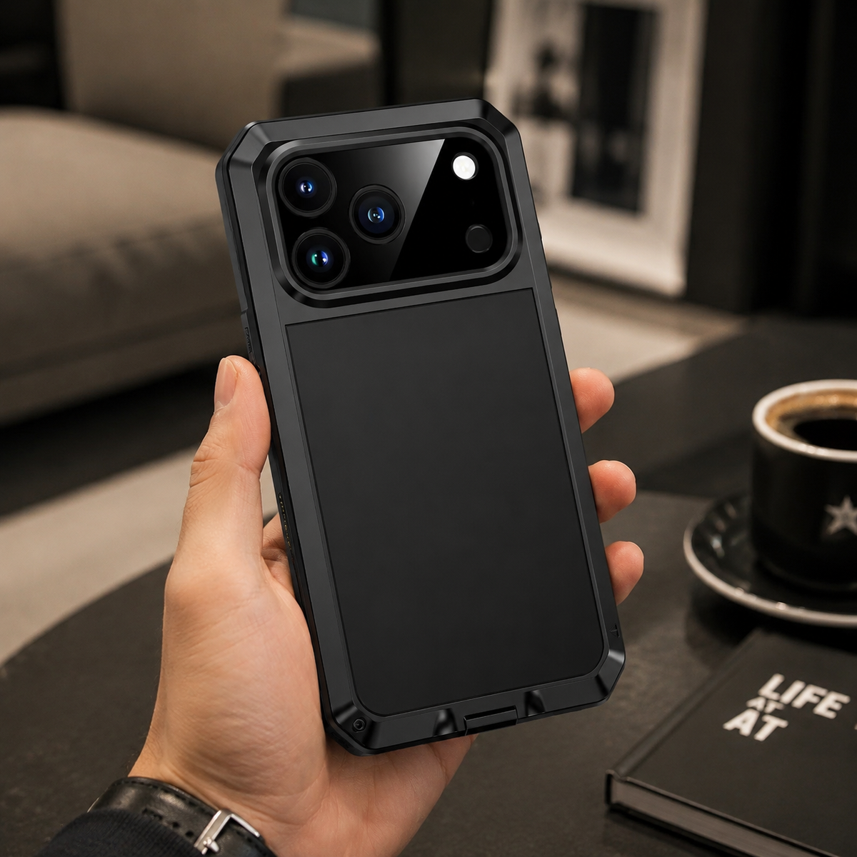 Premium iPhone Case Heavy Duty Rugged Shockproof Protective Cover Metal Armor Glass Screen Protector PC TPU Anti Slip Reinforced Full Body Protection