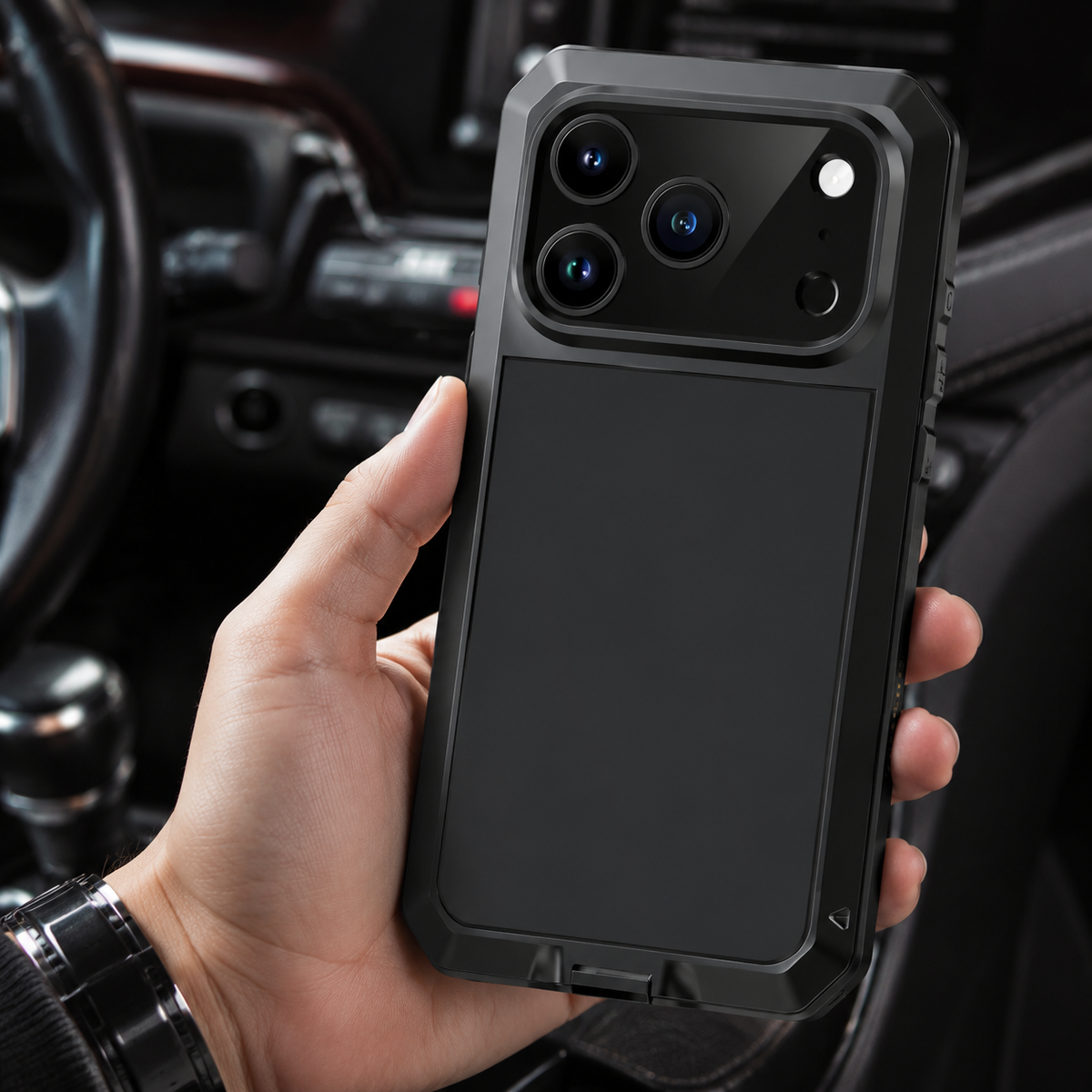 Premium iPhone Case Heavy Duty Rugged Shockproof Protective Cover Metal Armor Glass Screen Protector PC TPU Anti Slip Reinforced Full Body Protection