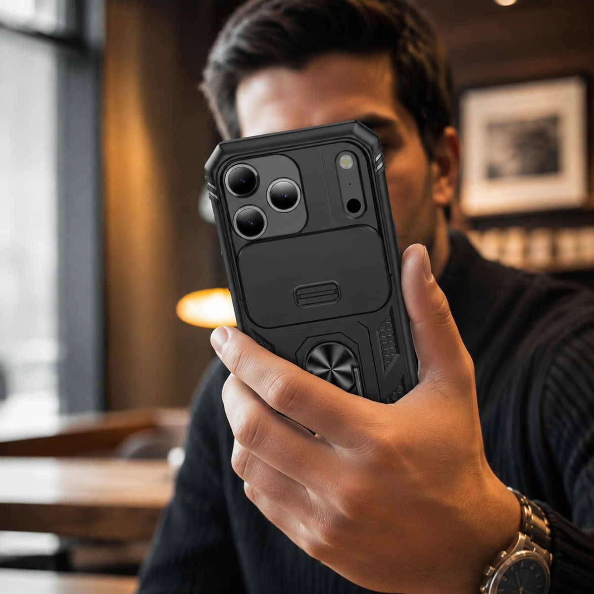 Premium iPhone Case Heavy Duty Shockproof Protective Cover Sliding Camera Lens Protection Rotating Kickstand Anti Slip Rugged Full Back Reinforced
