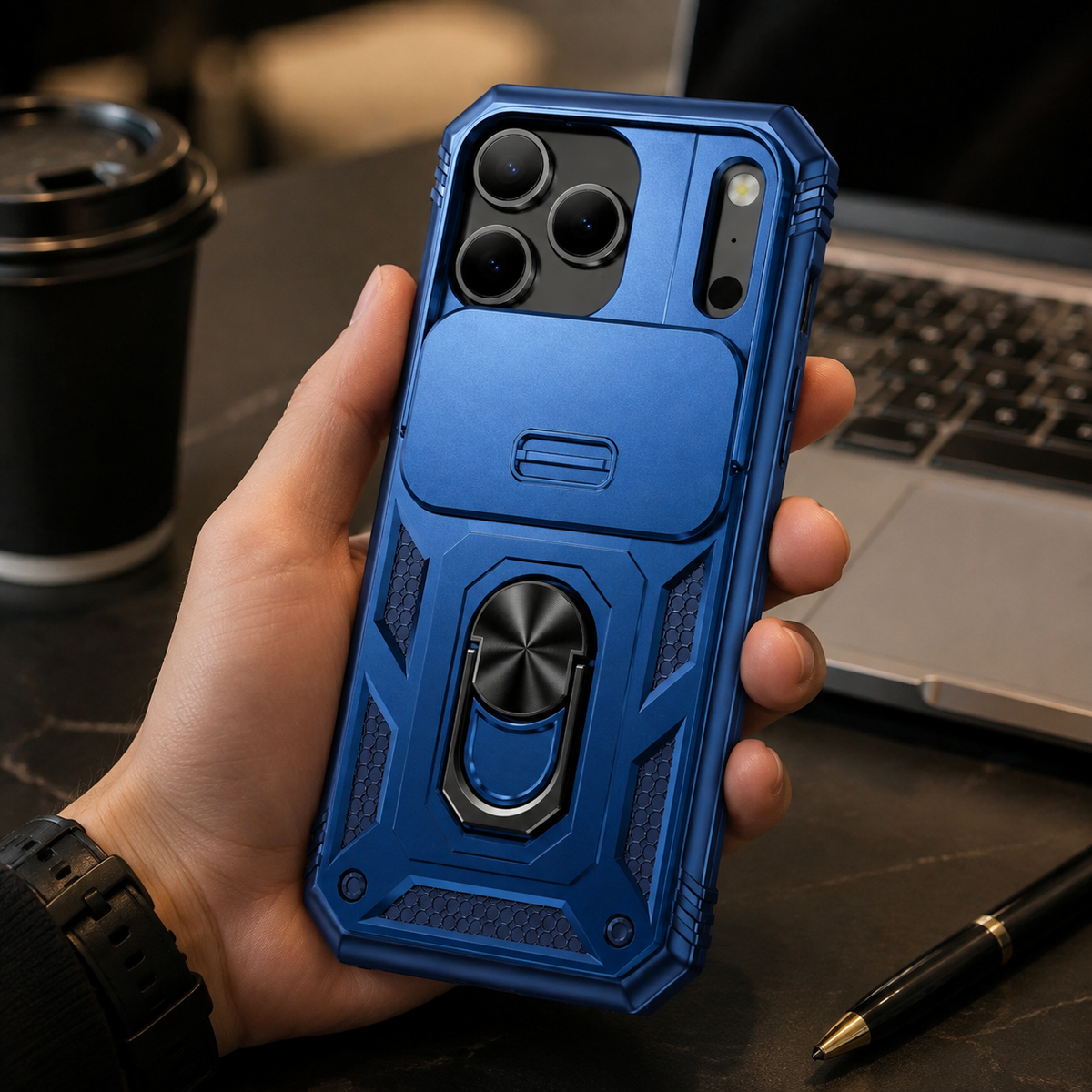 Premium iPhone Case Heavy Duty Shockproof Protective Cover Sliding Camera Lens Protection Rotating Kickstand Anti Slip Rugged Full Back Reinforced