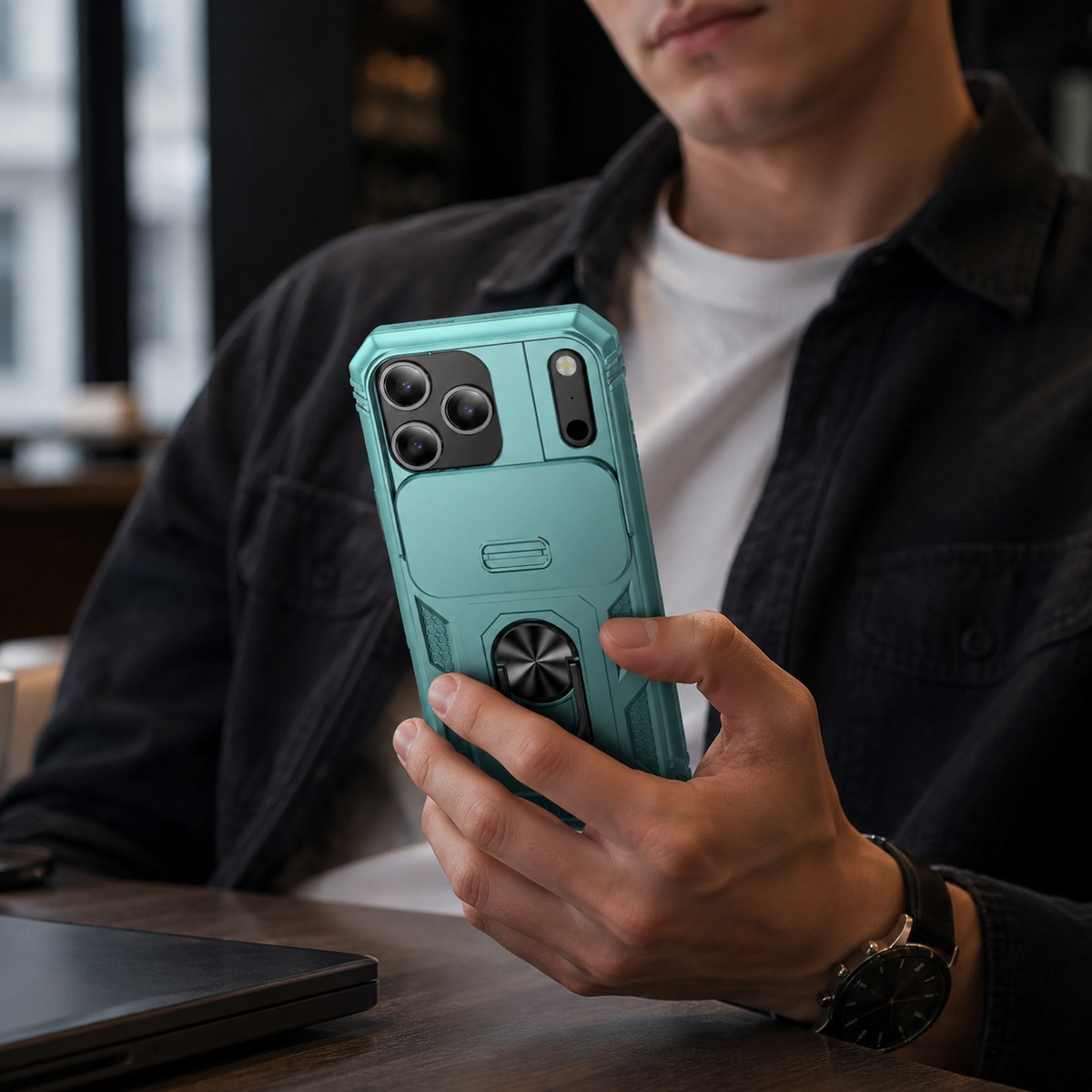Premium iPhone Case Heavy Duty Shockproof Protective Cover Sliding Camera Lens Protection Rotating Kickstand Anti Slip Rugged Full Back Reinforced