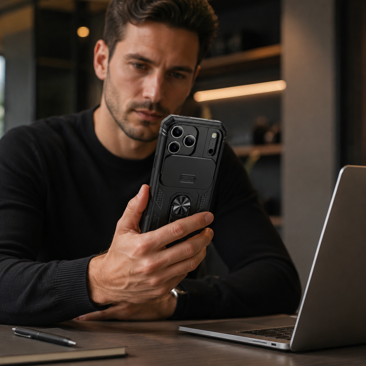 Premium iPhone Case Heavy Duty Shockproof Protective Cover Sliding Camera Lens Protection Rotating Kickstand Anti Slip Rugged Full Back Reinforced