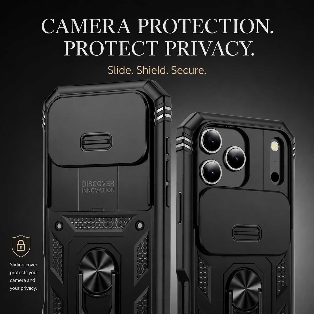 Premium iPhone Case Heavy Duty Shockproof Protective Cover Sliding Camera Lens Protection Rotating Kickstand Anti Slip Rugged Full Back Reinforced
