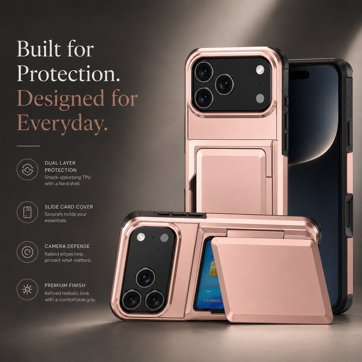 Premium iPhone Case Heavy Duty Wallet Card Holder Magnetic Shockproof Dual Layer PC Protective Cover Credit ID Storage Non Slip Reinforced Armor Case