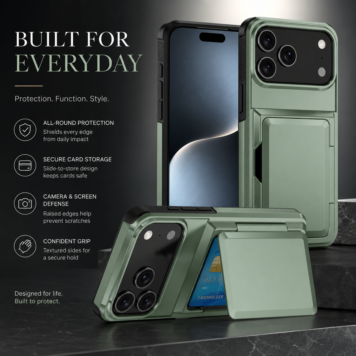 Premium iPhone Case Heavy Duty Wallet Card Holder Magnetic Shockproof Dual Layer PC Protective Cover Credit ID Storage Non Slip Reinforced Armor Case