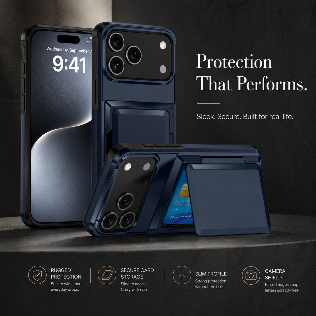 Premium iPhone Case Heavy Duty Wallet Card Holder Magnetic Shockproof Dual Layer PC Protective Cover Credit ID Storage Non Slip Reinforced Armor Case