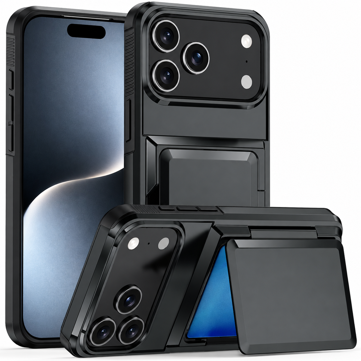 Premium iPhone Case Heavy Duty Wallet Card Holder Magnetic Shockproof Dual Layer PC Protective Cover Credit ID Storage Non Slip Reinforced Armor Case