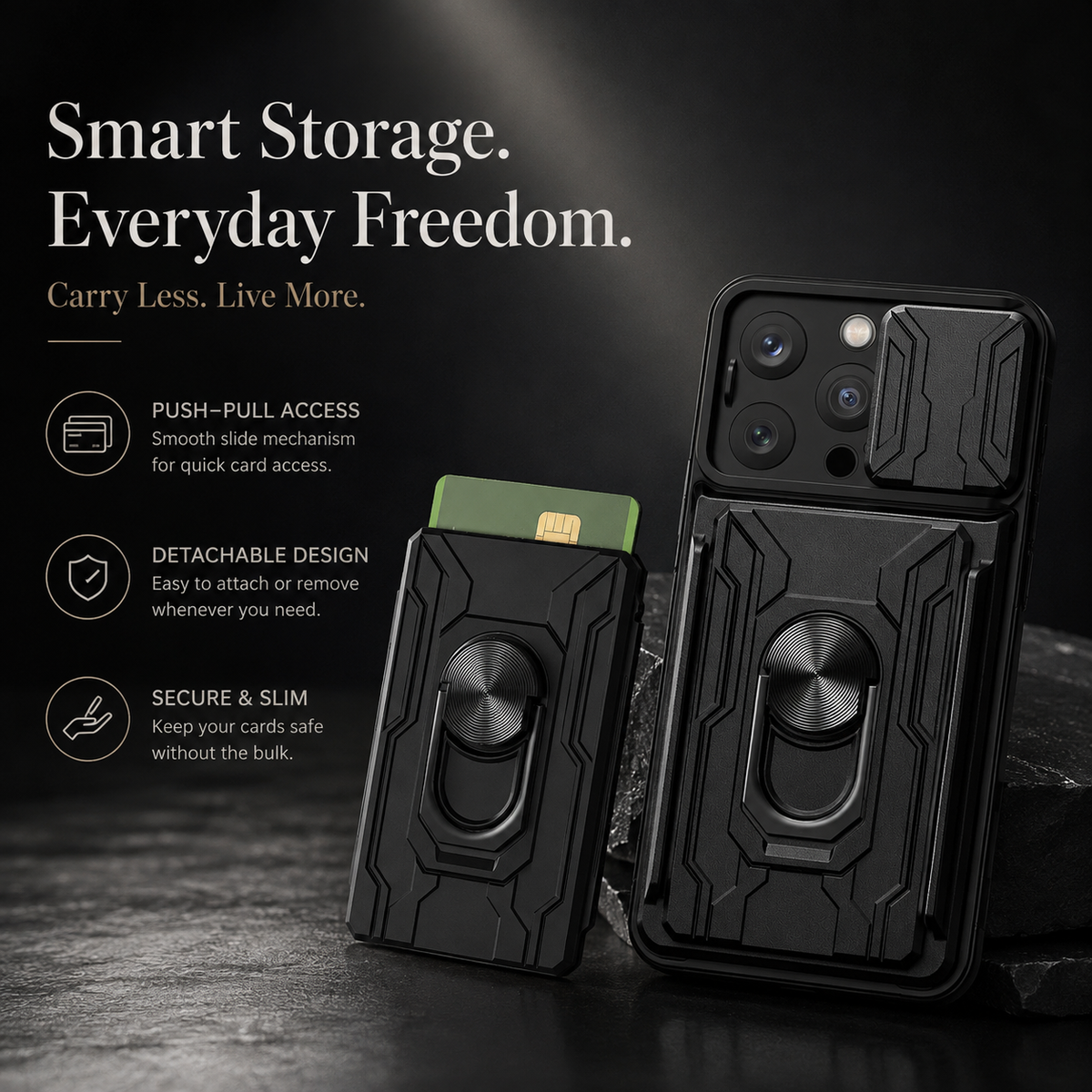Premium iPhone Case Heavy Duty Wallet Card Holder Shockproof Armor Ring Kickstand Magnetic Mount Protective Cover PC TPU Anti Slip Reinforced Rugged