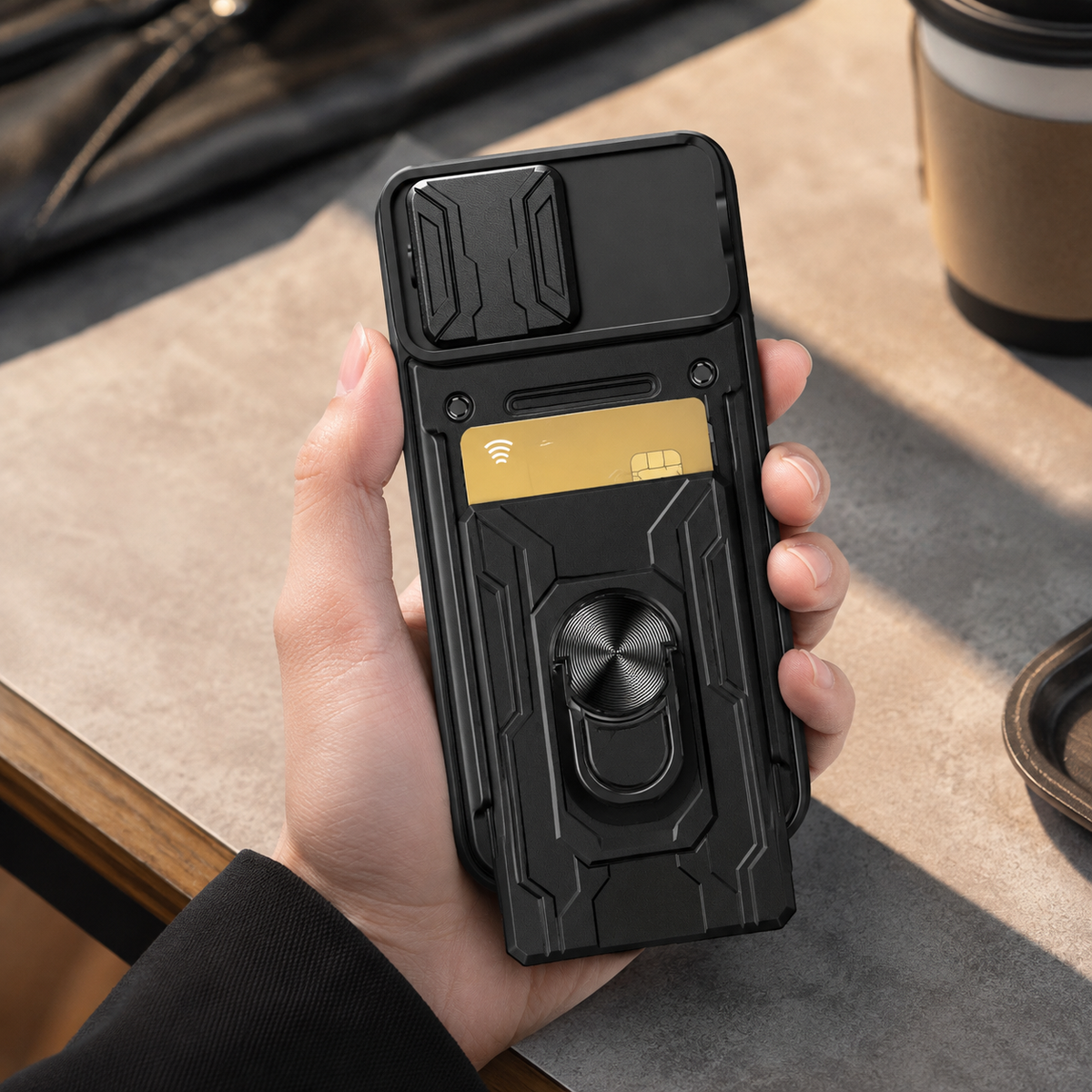 Premium iPhone Case Heavy Duty Wallet Card Holder Shockproof Armor Ring Kickstand Magnetic Mount Protective Cover PC TPU Anti Slip Reinforced Rugged
