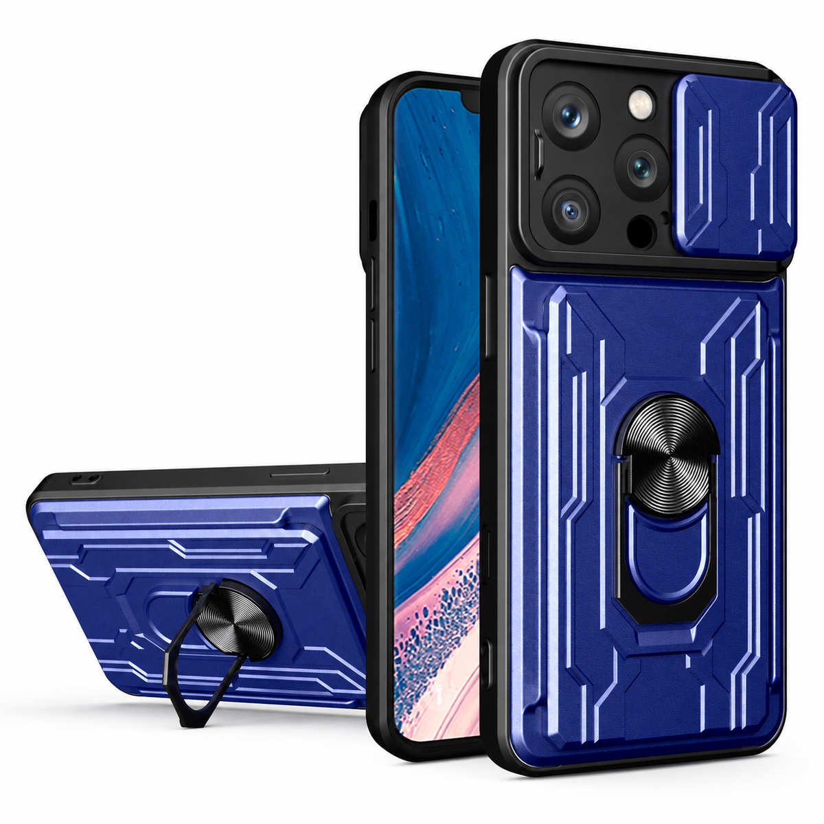 Premium iPhone Case Heavy Duty Wallet Card Holder Shockproof Armor Ring Kickstand Magnetic Mount Protective Cover PC TPU Anti Slip Reinforced Rugged
