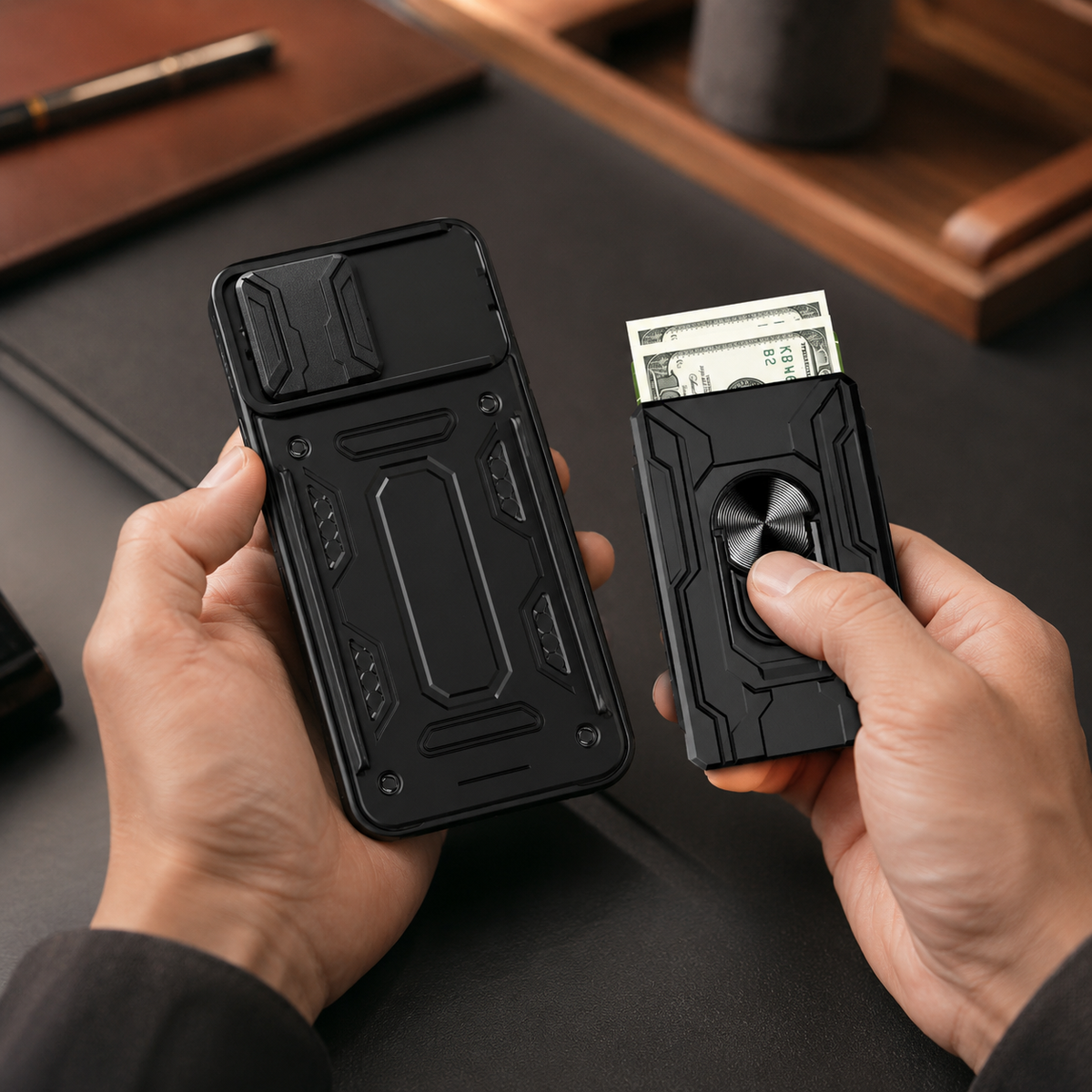 Premium iPhone Case Heavy Duty Wallet Card Holder Shockproof Armor Ring Kickstand Magnetic Mount Protective Cover PC TPU Anti Slip Reinforced Rugged