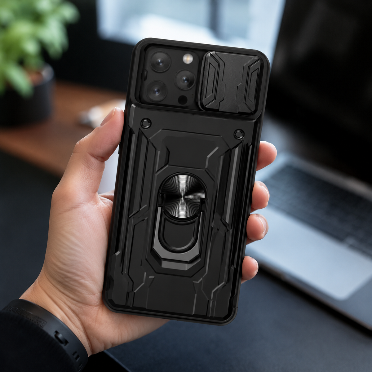 Premium iPhone Case Heavy Duty Wallet Card Holder Shockproof Armor Ring Kickstand Magnetic Mount Protective Cover PC TPU Anti Slip Reinforced Rugged