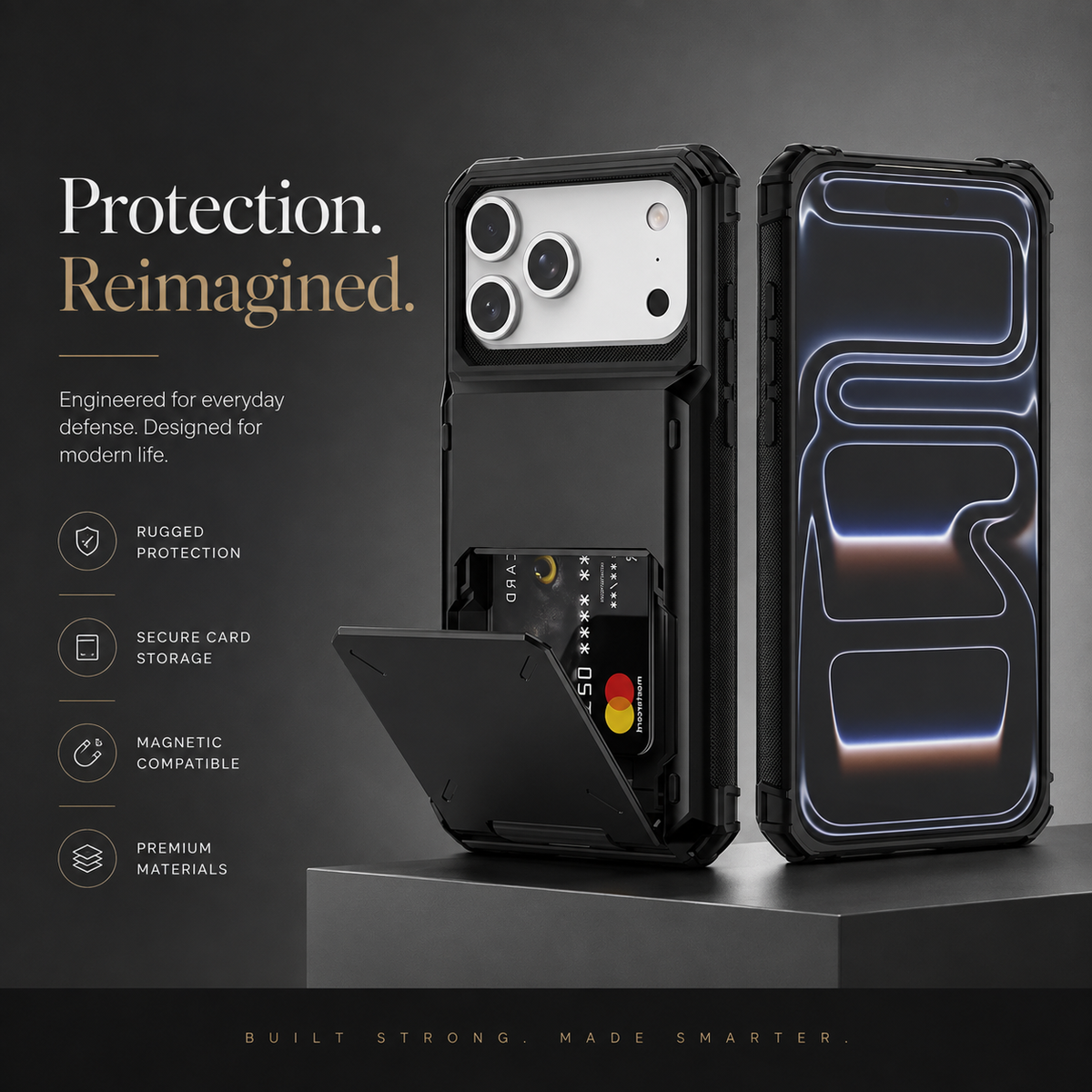 Premium iPhone Case Heavy Duty Wallet Hidden Card Slot Shockproof Dual Layer Hard Back Anti Scratch Anti Fingerprint Protective Armor Card Holder Cover