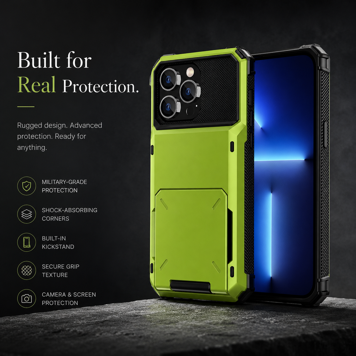 Premium iPhone Case Heavy Duty Wallet Hidden Card Slot Shockproof Dual Layer Hard Back Anti Scratch Anti Fingerprint Protective Armor Card Holder Cover