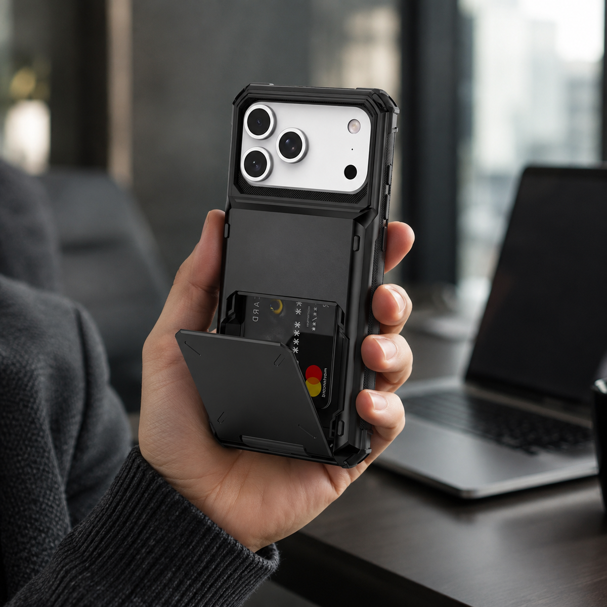 Premium iPhone Case Heavy Duty Wallet Hidden Card Slot Shockproof Dual Layer Hard Back Anti Scratch Anti Fingerprint Protective Armor Card Holder Cover