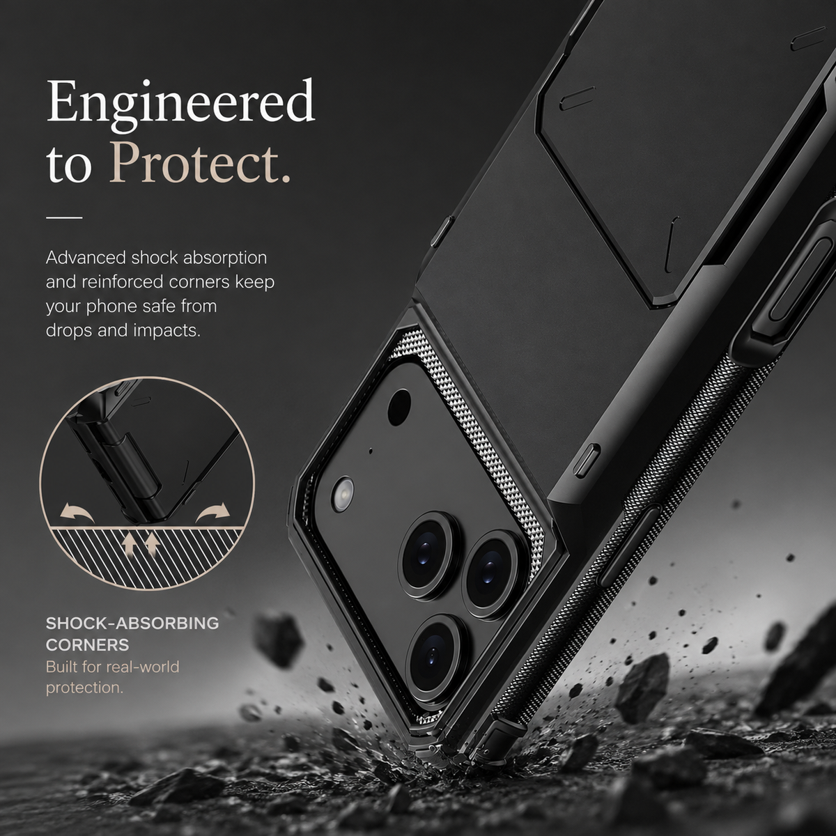 Premium iPhone Case Heavy Duty Wallet Hidden Card Slot Shockproof Dual Layer Hard Back Anti Scratch Anti Fingerprint Protective Armor Card Holder Cover