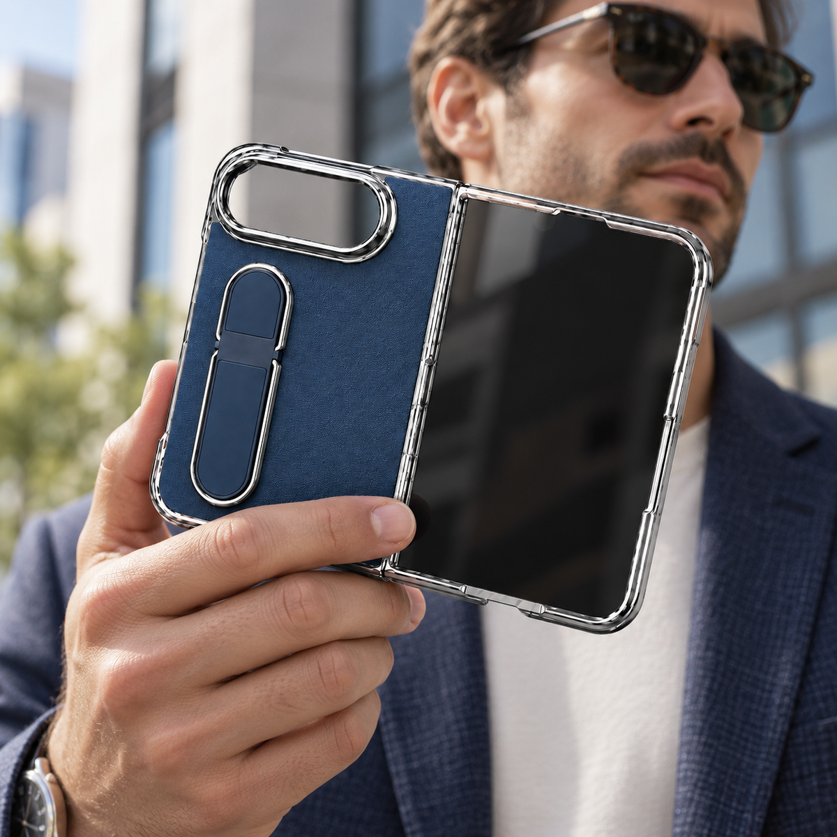 Premium iPhone Case Hidden Bar Folding Stand Shockproof PC TPU Full Coverage Sweat Resistant Holder Slim Foldable Protective Phone Cover Case Design