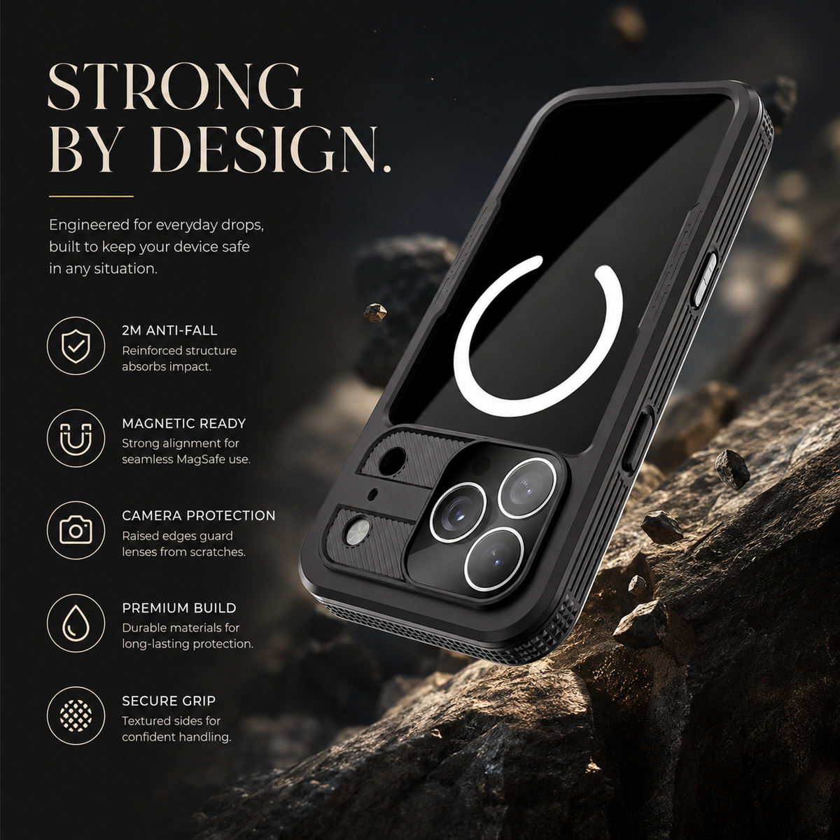 Premium iPhone Case IP68 Waterproof Magnetic Full Body Protective Cover Shockproof Dual Layer Anti Scratch Dustproof Non Slip Lightweight Lanyard Case