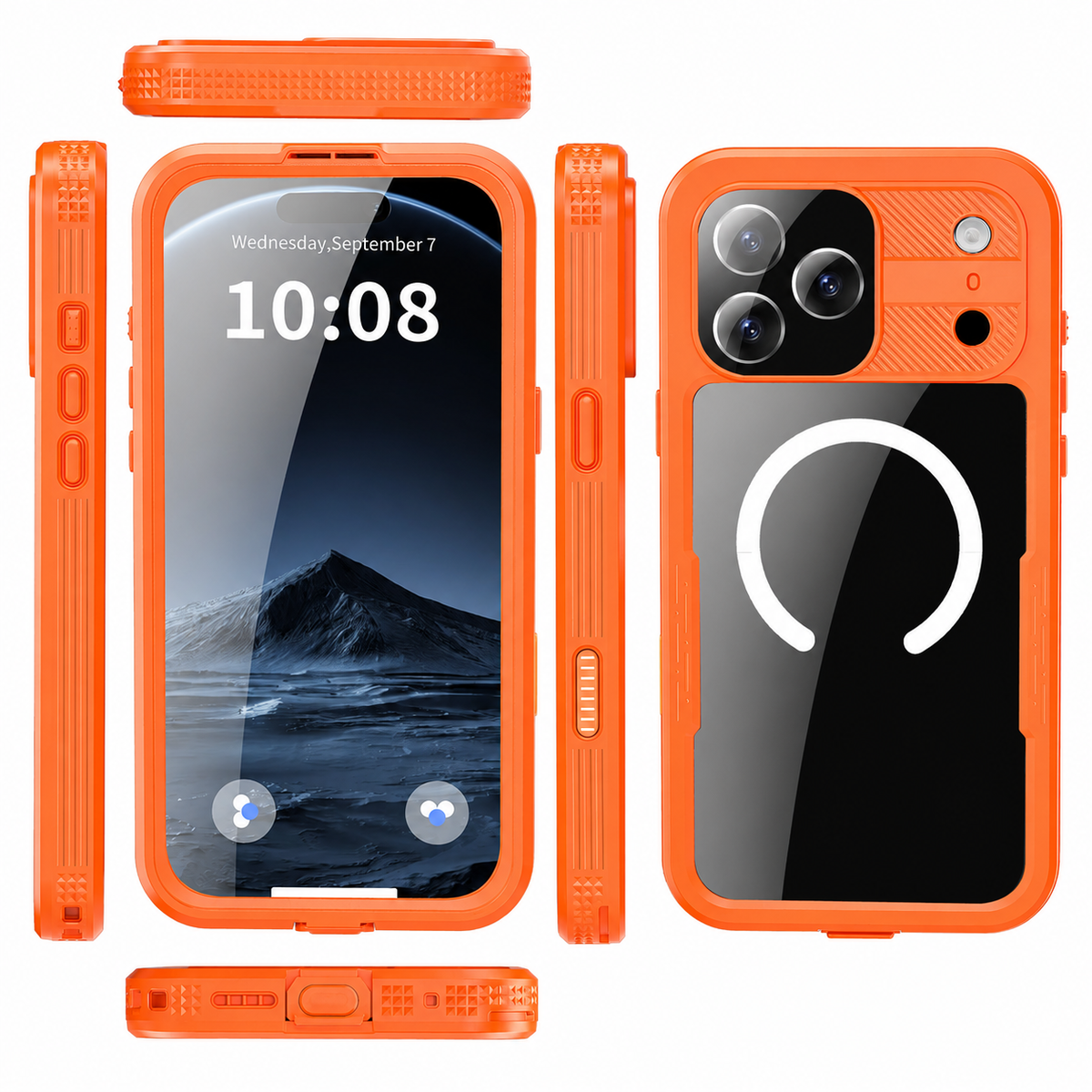 Premium iPhone Case IP68 Waterproof Magnetic Full Body Protective Cover Shockproof Dual Layer Anti Scratch Dustproof Non Slip Lightweight Lanyard Case