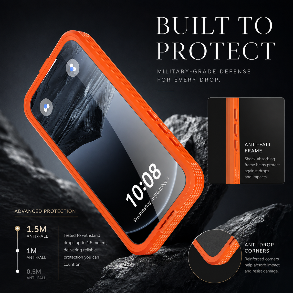 Premium iPhone Case IP68 Waterproof Magnetic Full Body Protective Cover Shockproof Dual Layer Anti Scratch Dustproof Non Slip Lightweight Lanyard Case