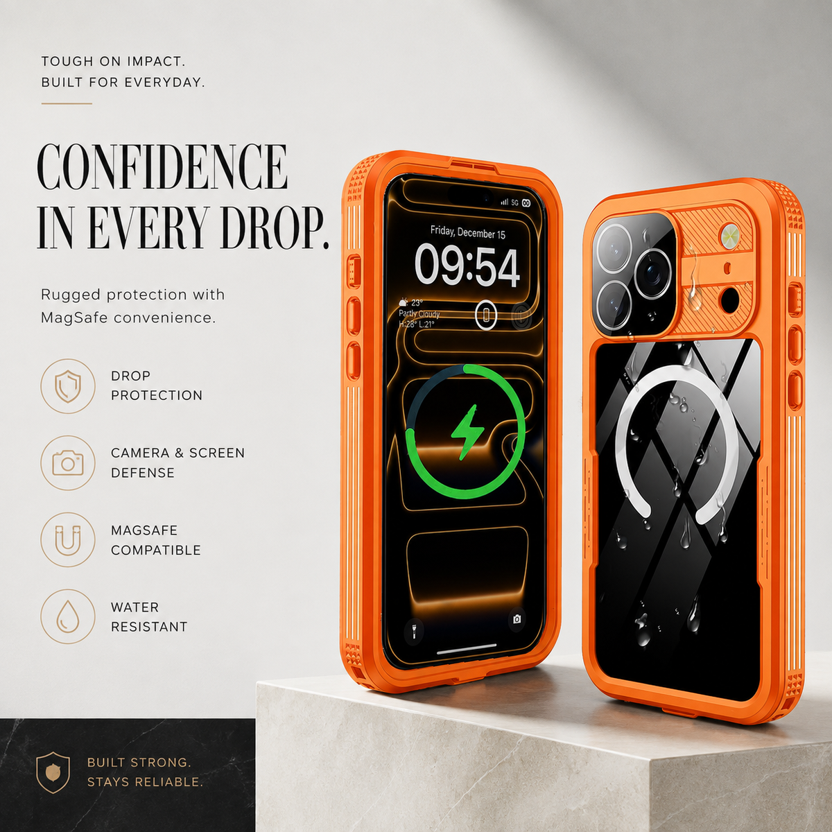 Premium iPhone Case IP68 Waterproof Magnetic Full Body Protective Cover Shockproof Dual Layer Anti Scratch Dustproof Non Slip Lightweight Lanyard Case