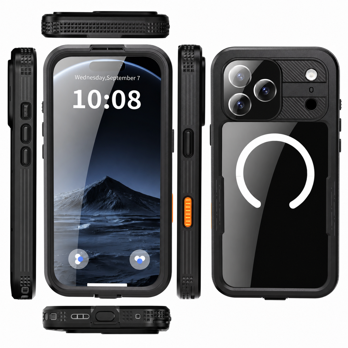 Premium iPhone Case IP68 Waterproof Magnetic Full Body Protective Cover Shockproof Dual Layer Anti Scratch Dustproof Non Slip Lightweight Lanyard Case