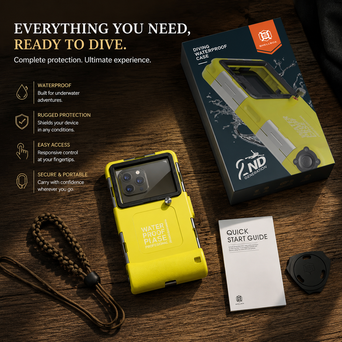 Premium iPhone Case IP68 Waterproof Protective Cover Full Body Shockproof Anti Scratch Seal 15m Underwater Protection Secure Lanyard Durable Design