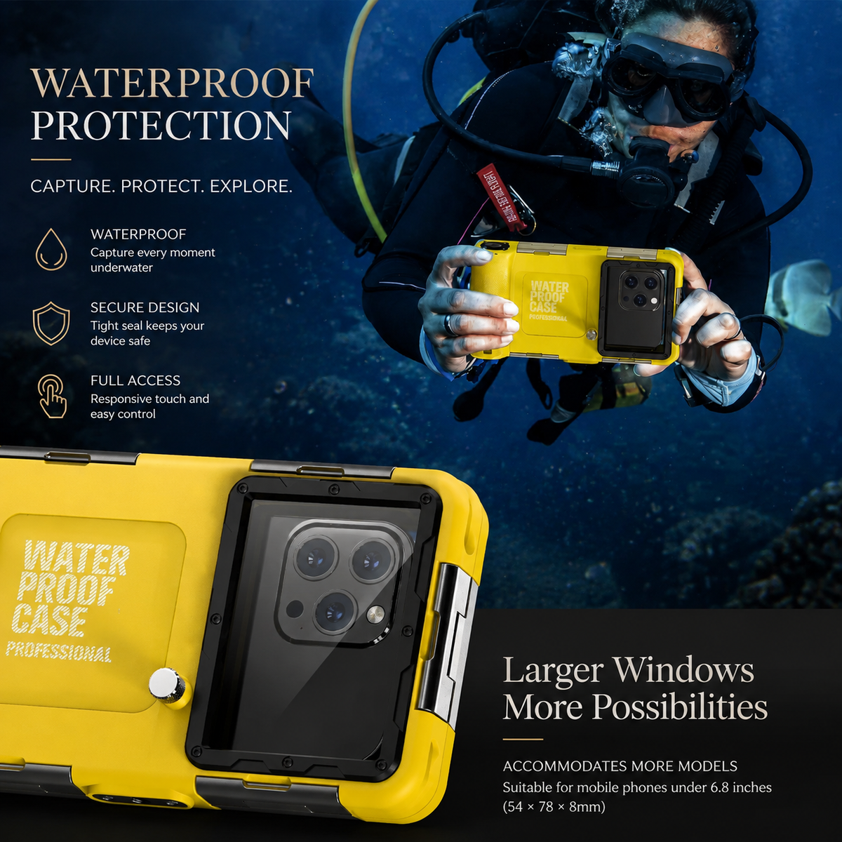 Premium iPhone Case IP68 Waterproof Protective Cover Full Body Shockproof Anti Scratch Seal 15m Underwater Protection Secure Lanyard Durable Design