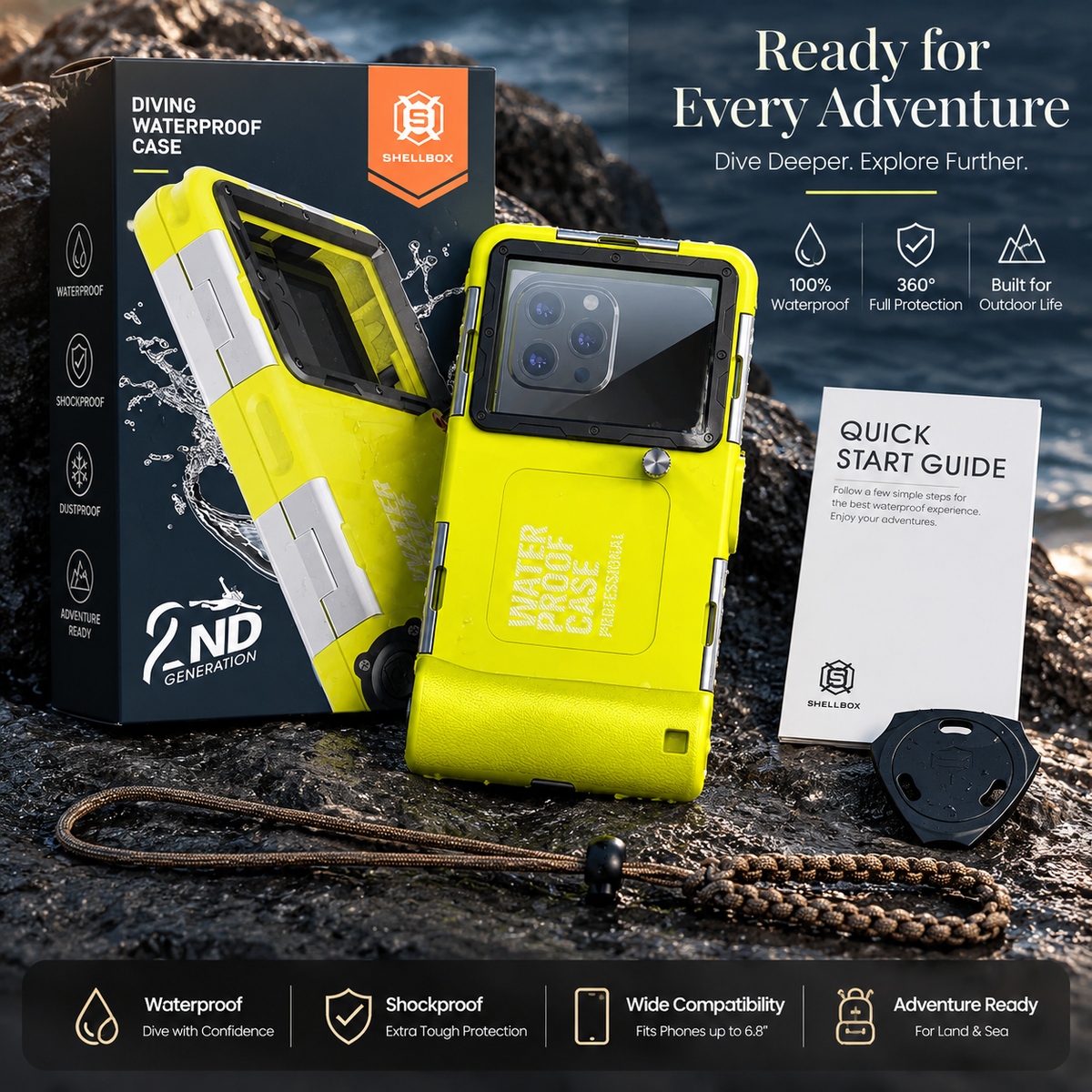 Premium iPhone Case IP68 Waterproof Protective Cover Full Body Shockproof Anti Scratch Seal 15m Underwater Protection Secure Lanyard Durable Design