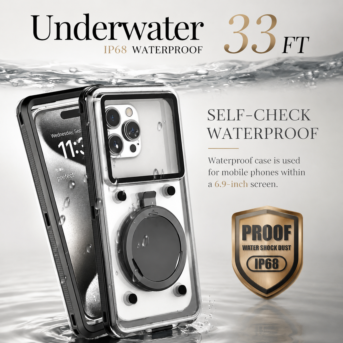 Premium iPhone Case IP68 Waterproof Protective Cover Full Body Shockproof Vacuum Seal System Underwater Protection Touchscreen Access Durable Design