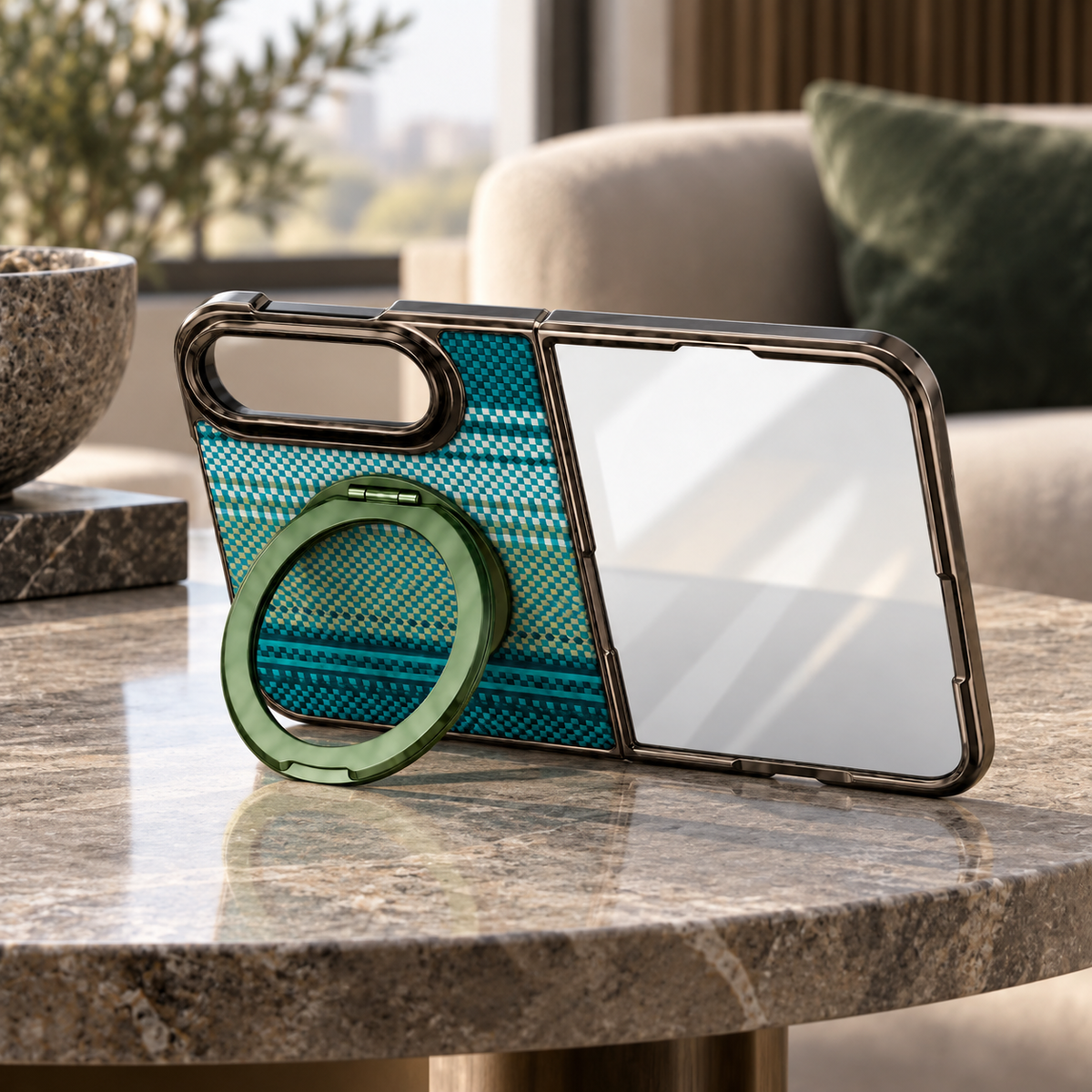 Premium iPhone Case Kevlar Style MagSafe Magnetic 360 Rotating Holder Stand Foldable PC Business Slim Shockproof Protective Cover Case Design
