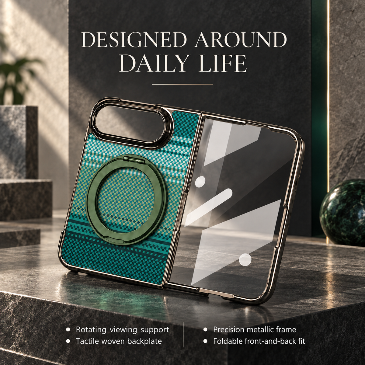 Premium iPhone Case Kevlar Style MagSafe Magnetic 360 Rotating Stand PC Foldable Business Slim Shockproof Protective Holder Cover Case Design