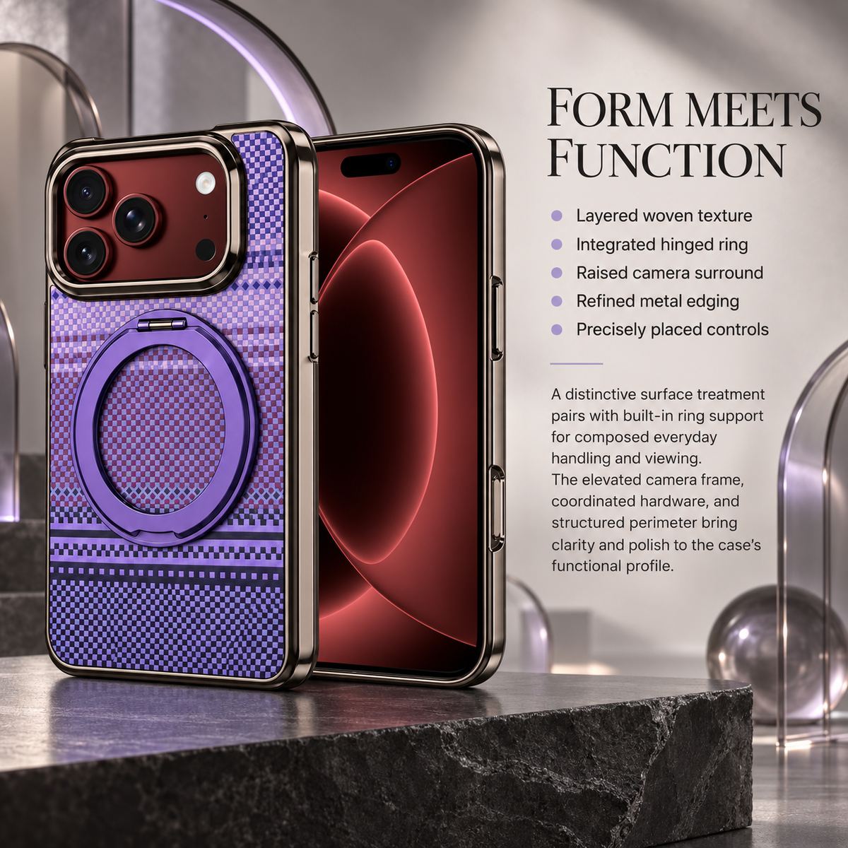 Premium iPhone Case Kevlar Style MagSafe Magnetic 360 Rotating Stand PC Foldable Business Slim Shockproof Protective Holder Cover Case Design