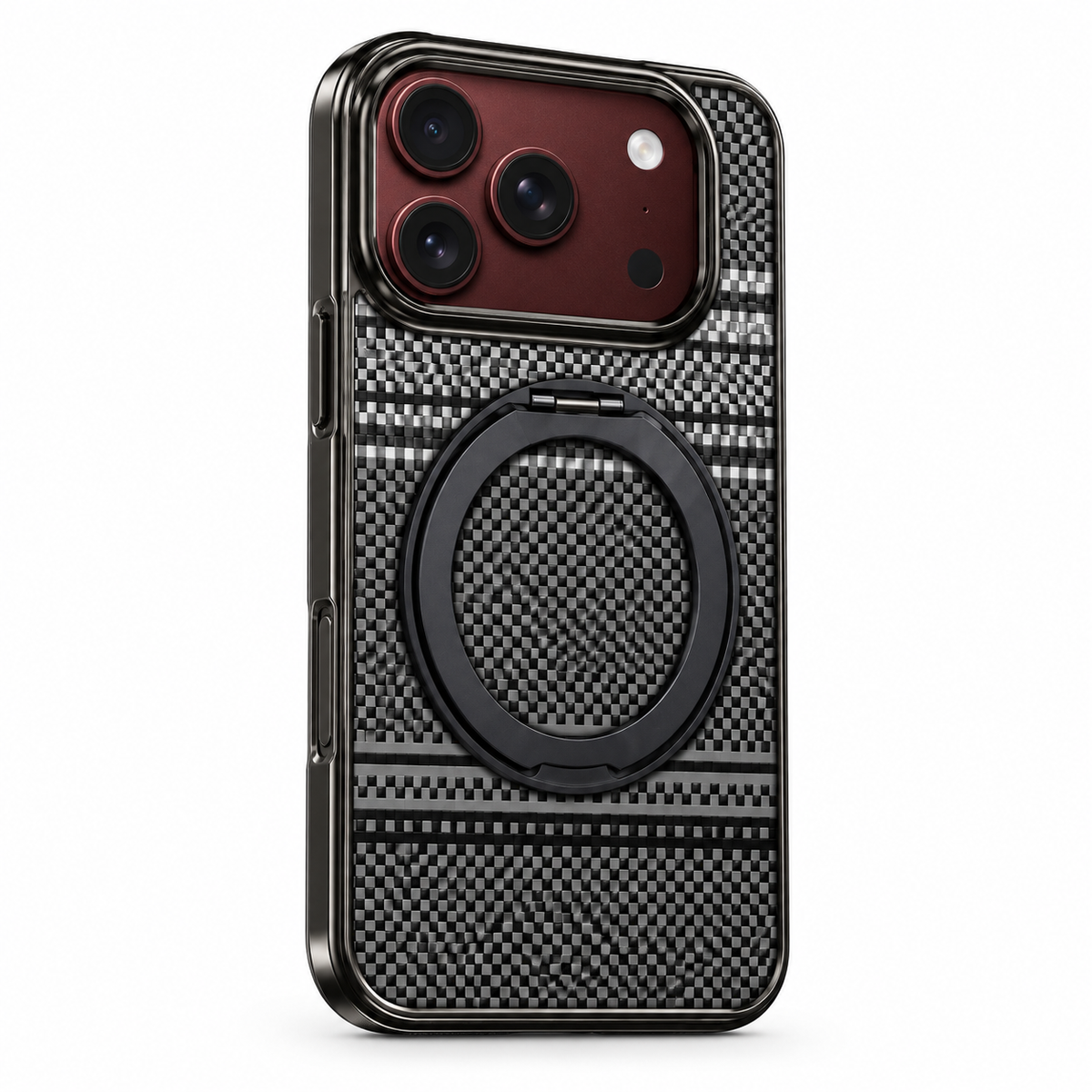 Premium iPhone Case Kevlar Style MagSafe Magnetic 360 Rotating Stand PC Foldable Business Slim Shockproof Protective Holder Cover Case Design