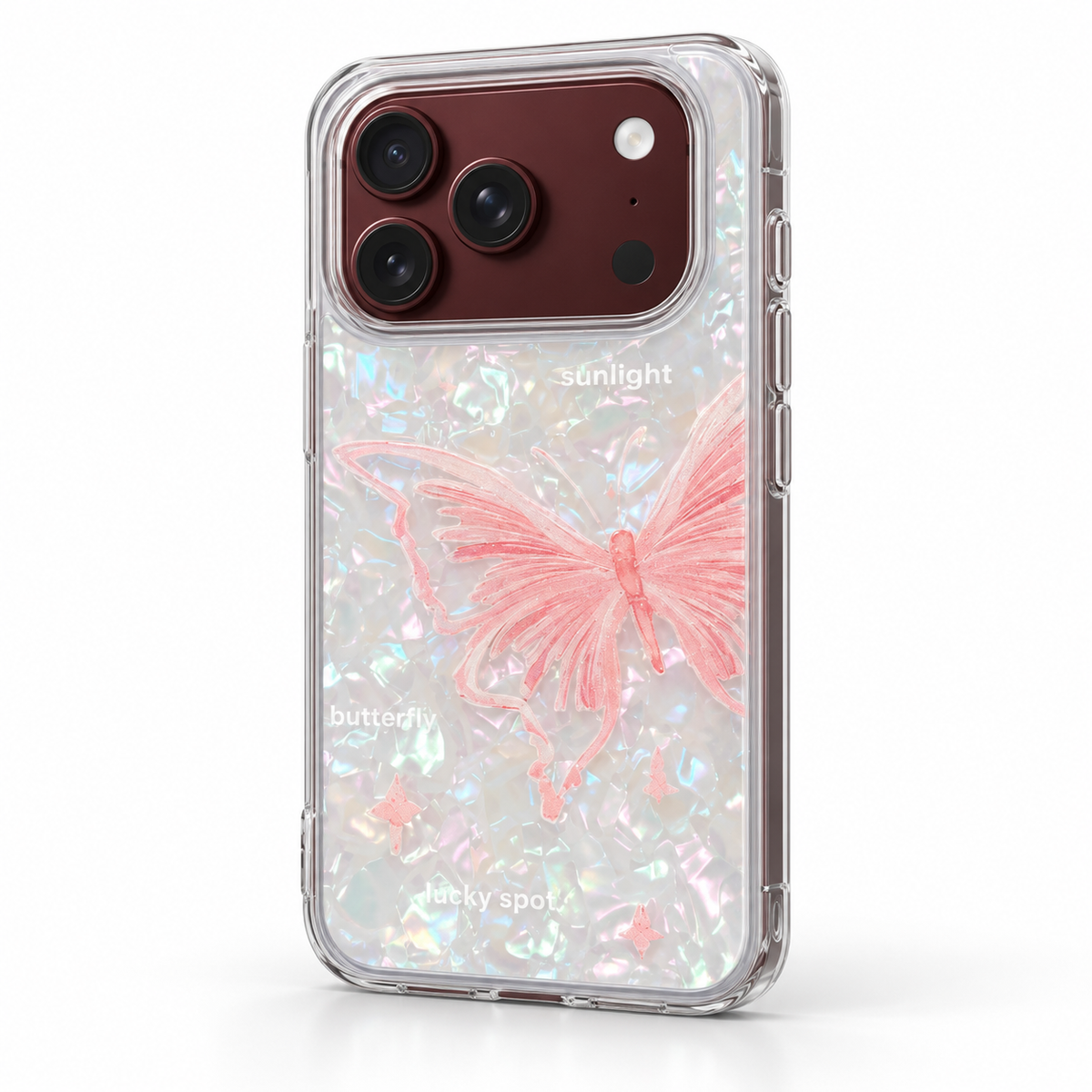 Premium iPhone Case Korean Butterfly Flower Heart Laser Pattern Acrylic Foldable Shockproof Hard Full Coverage Protective Phone Cover Case Design